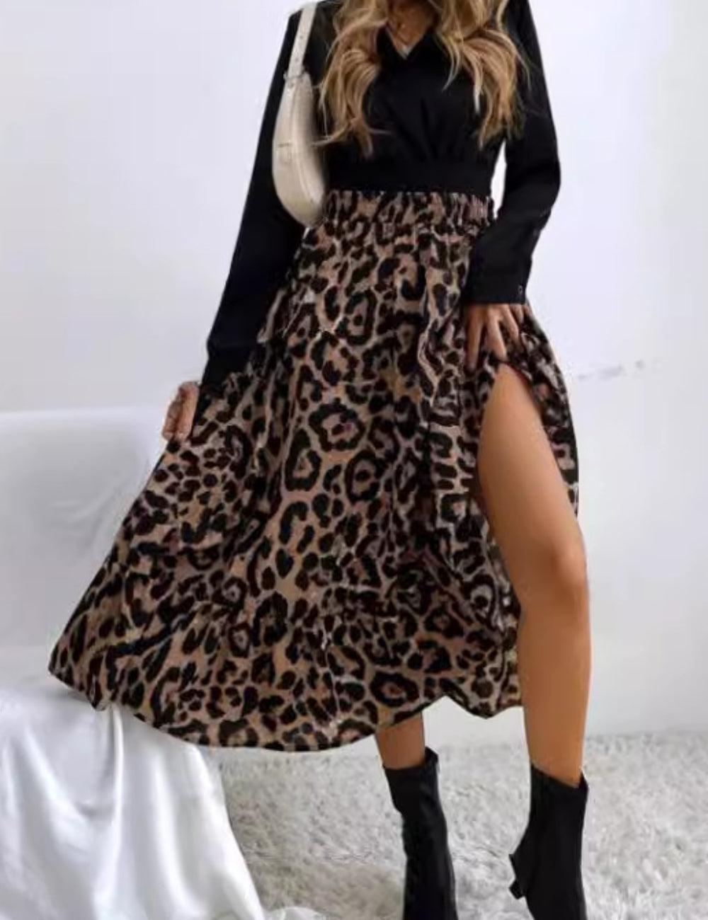 Ladies Leopard Print Ruffle Hem Midi Skirt GG009 - SWEETKAMA