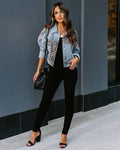 Ladies Leopard Splice Ripped Denim Jacket MN2014 - SWEETKAMA