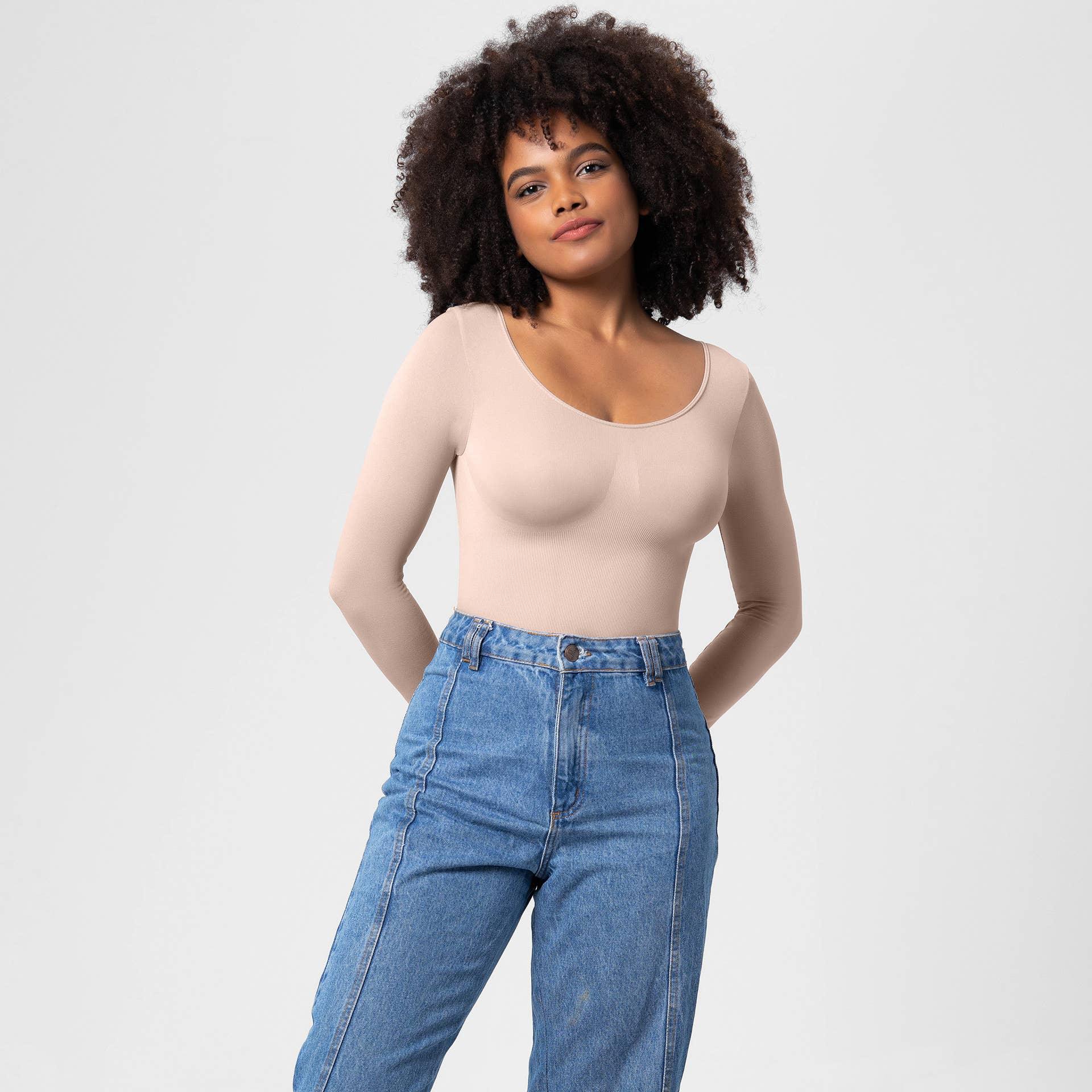 Ladies Long Sleeves Solid Color Daily Bodysuit 32739 - SWEETKAMA