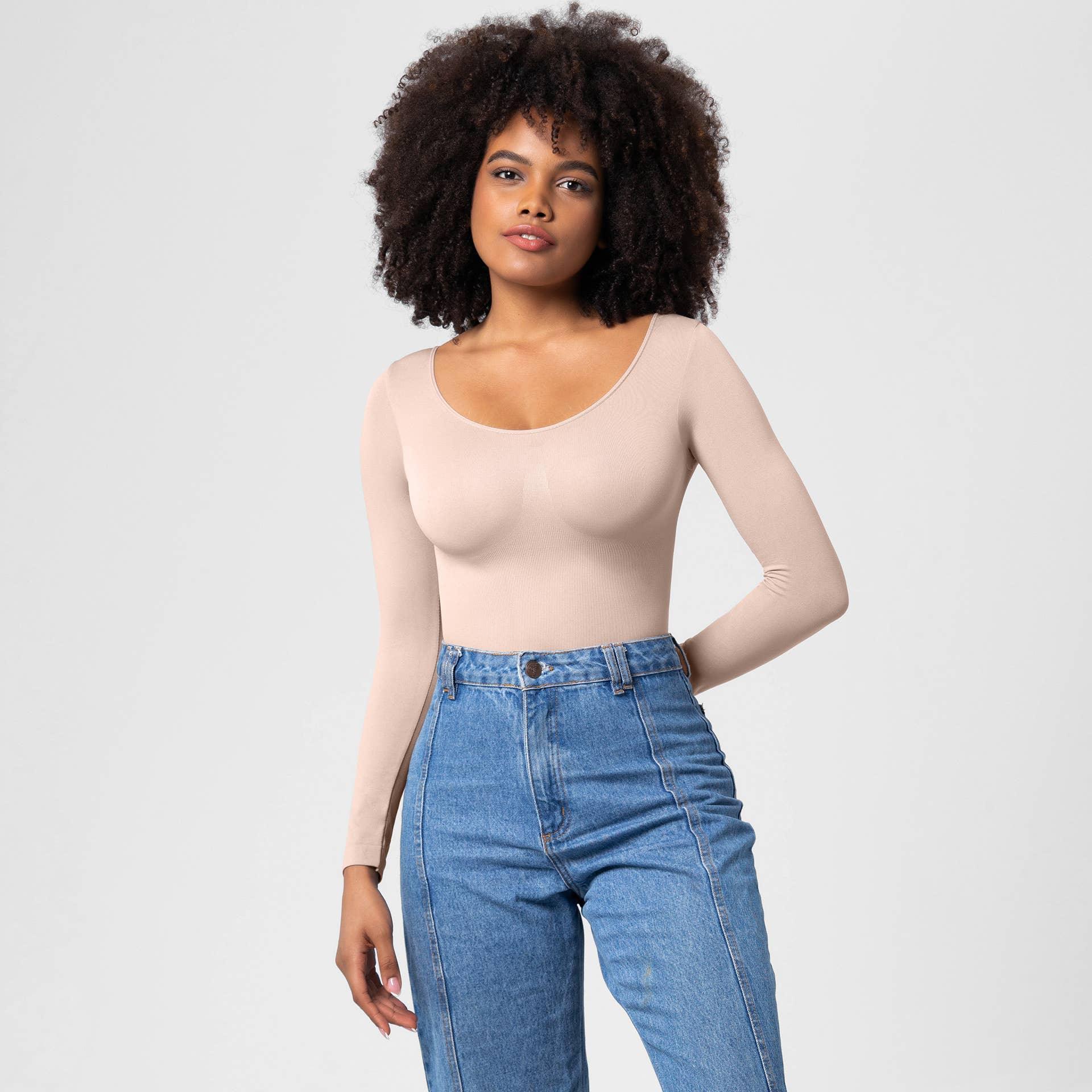 Ladies Long Sleeves Solid Color Daily Bodysuit 32739 - SWEETKAMA