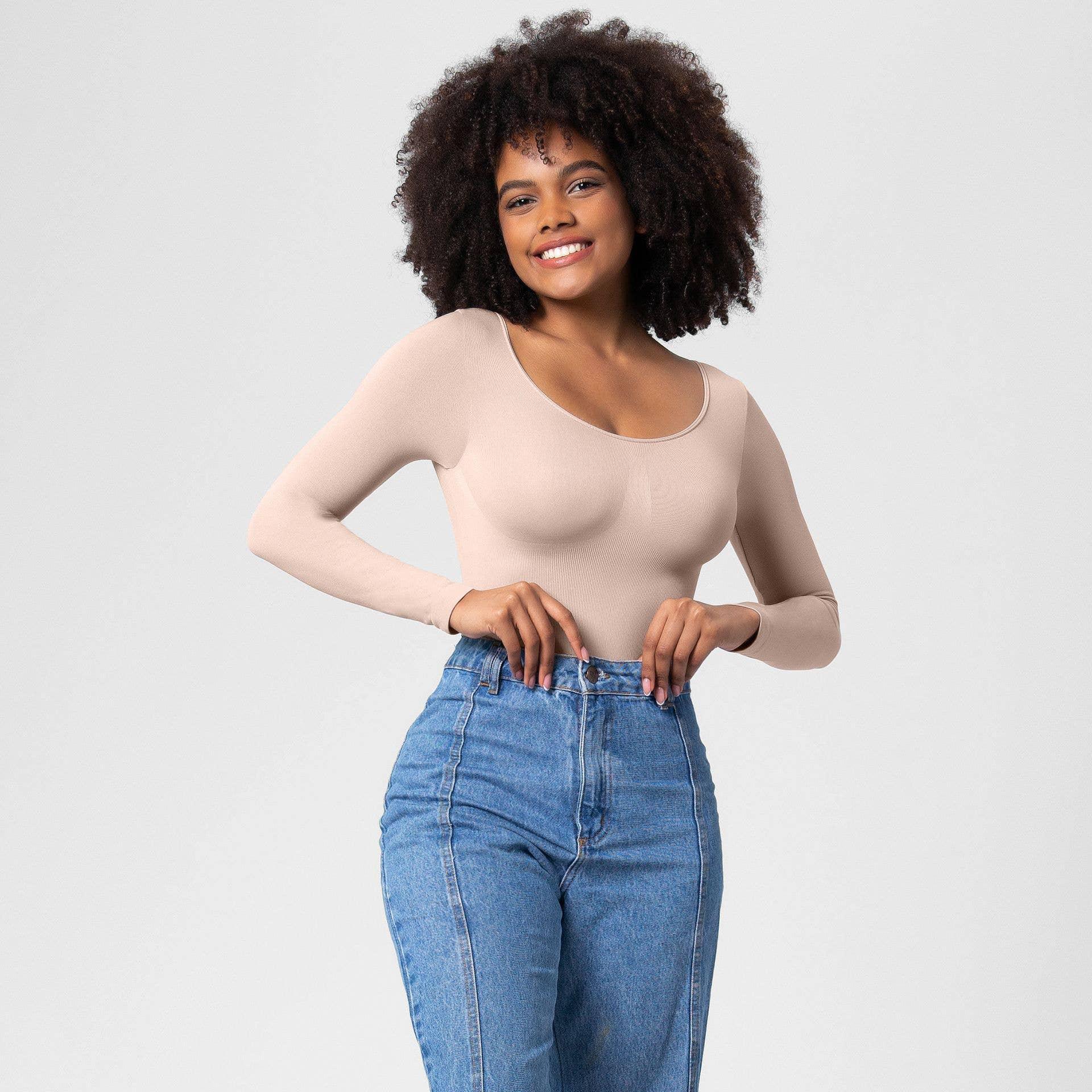 Ladies Long Sleeves Solid Color Daily Bodysuit 32739 - SWEETKAMA
