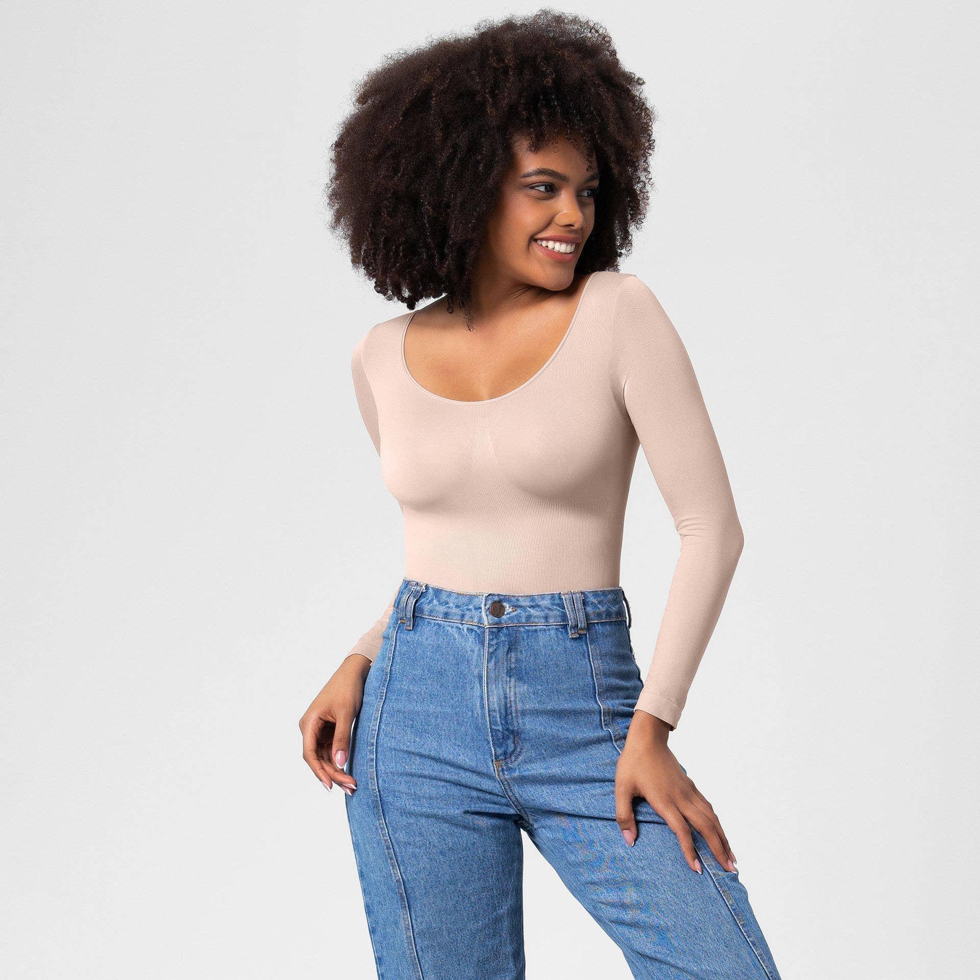 Ladies Long Sleeves Solid Color Daily Bodysuit 32739 - SWEETKAMA