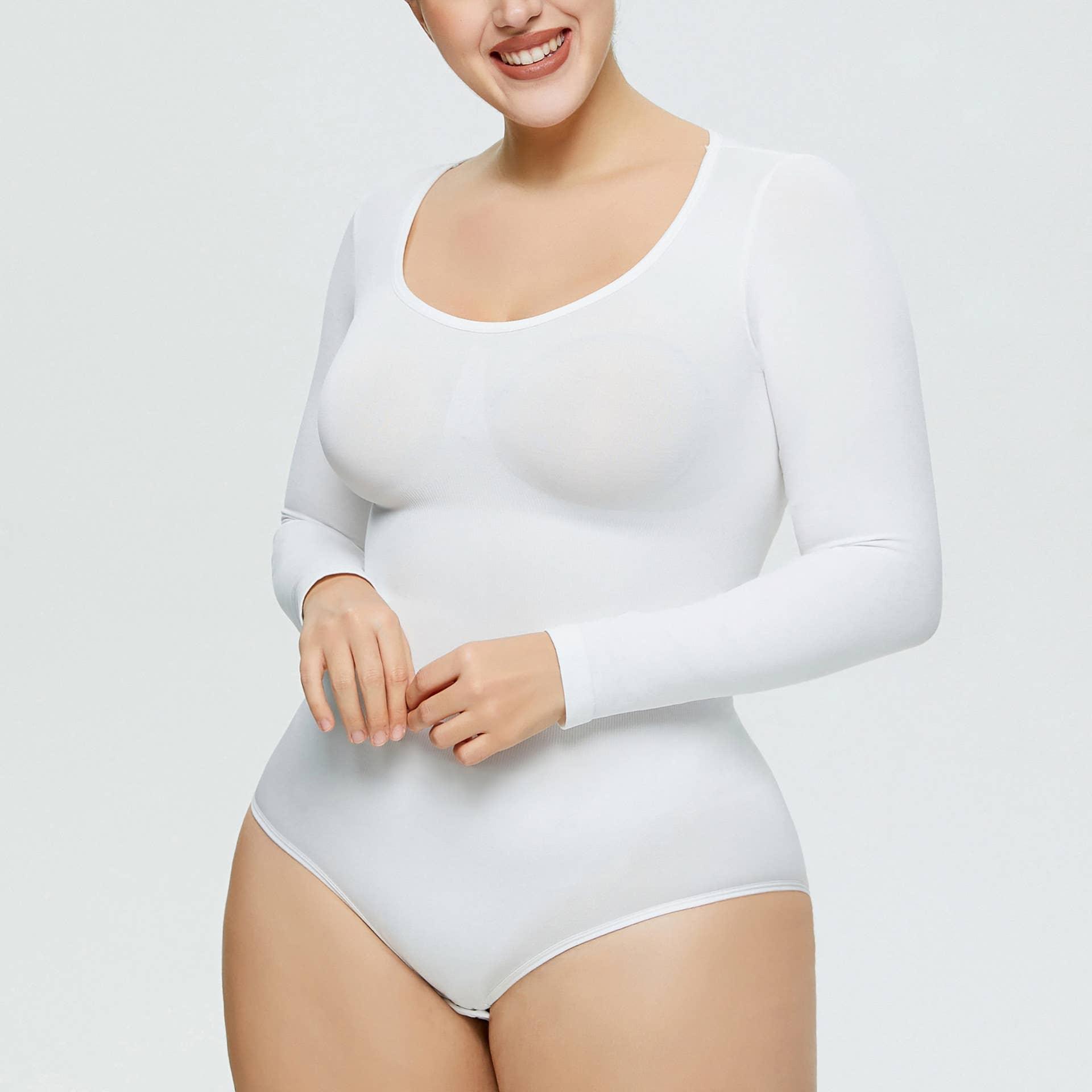Ladies Long Sleeves Solid Color Daily Bodysuit 32739 - SWEETKAMA