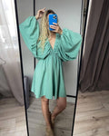 Ladies Long Sleeves V-Neck Daily Short Dress FF23017 - SWEETKAMA