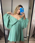 Ladies Long Sleeves V-Neck Daily Short Dress FF23017 - SWEETKAMA
