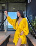 Ladies Long Sleeves V-Neck Daily Short Dress FF23017 - SWEETKAMA