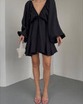Ladies Long Sleeves V-Neck Daily Short Dress FF23017 - SWEETKAMA