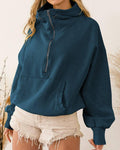Ladies Long Sleeves Zip Collar Pocket Hoodie EWQD - SWEETKAMA