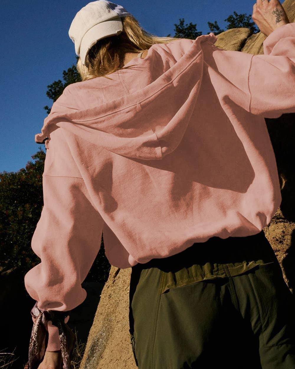 Ladies Long Sleeves Zip Collar Pocket Hoodie EWQD - SWEETKAMA
