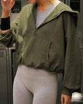 Ladies Long Sleeves Zip Collar Pocket Hoodie EWQD - SWEETKAMA