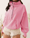Ladies Long Sleeves Zip Collar Pocket Hoodie EWQD - SWEETKAMA