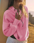 Ladies Long Sleeves Zip Collar Pocket Hoodie EWQD - SWEETKAMA