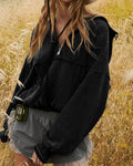 Ladies Long Sleeves Zip Collar Pocket Hoodie EWQD - SWEETKAMA