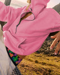 Ladies Long Sleeves Zip Collar Pocket Hoodie EWQD - SWEETKAMA