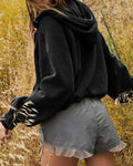 Ladies Long Sleeves Zip Collar Pocket Hoodie EWQD - SWEETKAMA