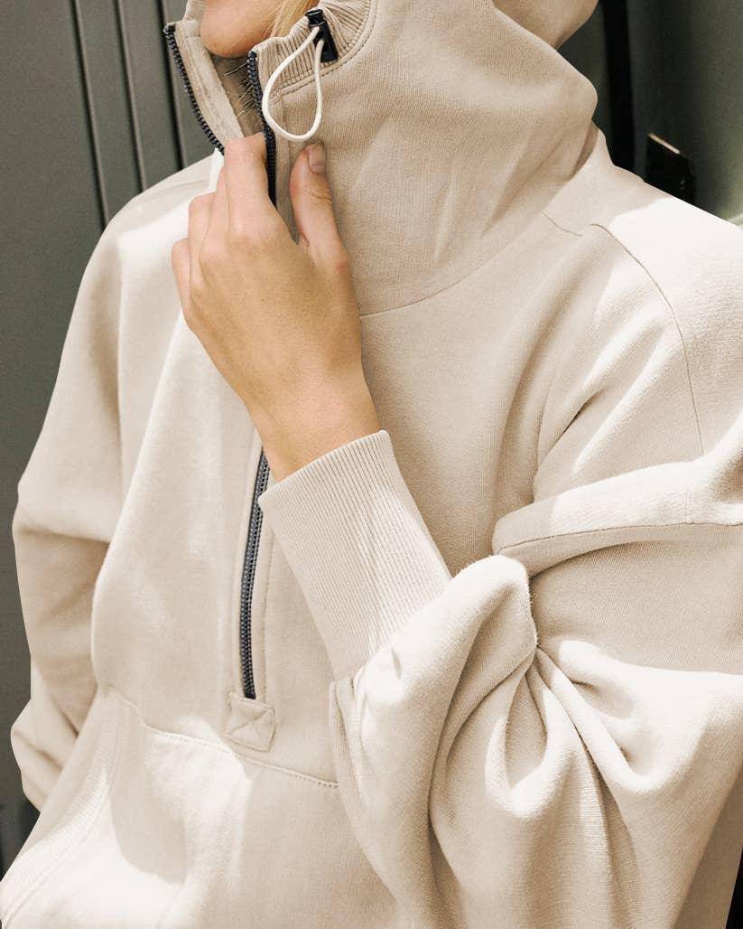 Ladies Long Sleeves Zip Collar Pocket Hoodie EWQD - SWEETKAMA