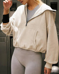 Ladies Long Sleeves Zip Collar Pocket Hoodie EWQD - SWEETKAMA