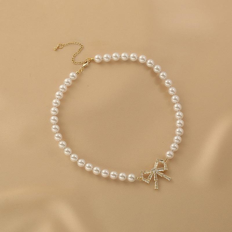 Ladies Lux Fake Pearl Bowknot Necklace SKAJ015 - SWEETKAMA