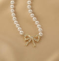 Ladies Lux Fake Pearl Bowknot Necklace SKAJ015 - SWEETKAMA