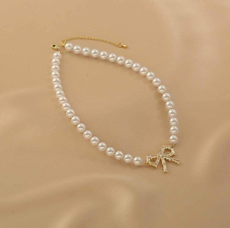 Ladies Lux Fake Pearl Bowknot Necklace SKAJ015 - SWEETKAMA