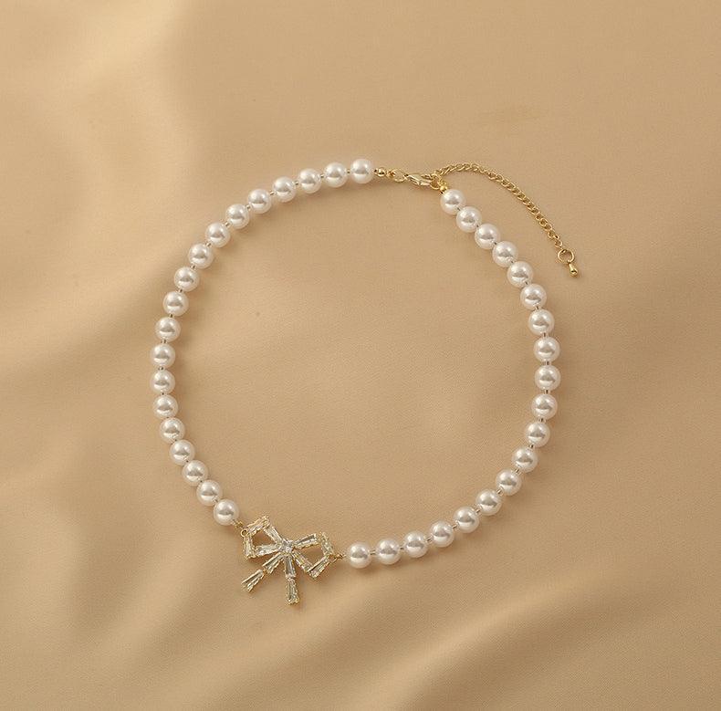 Ladies Lux Fake Pearl Bowknot Necklace SKAJ015 - SWEETKAMA
