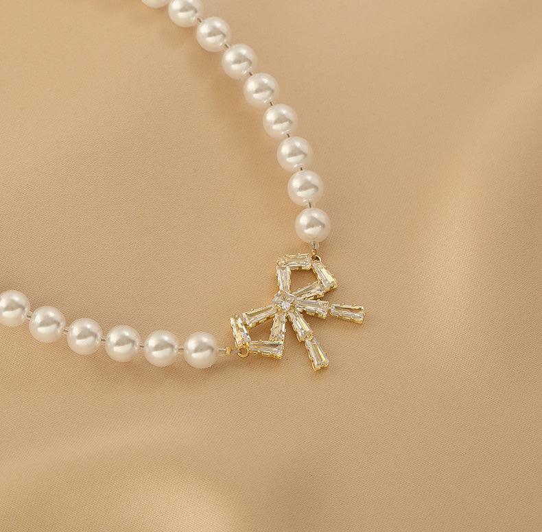 Ladies Lux Fake Pearl Bowknot Necklace SKAJ015 - SWEETKAMA