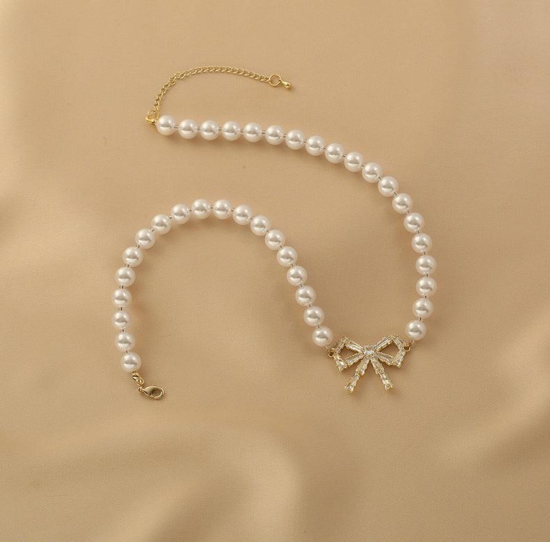 Ladies Lux Fake Pearl Bowknot Necklace SKAJ015 - SWEETKAMA