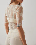Ladies Lux Floral See Through Lace Mid Sleeves Blouse SKT273 - SWEETKAMA