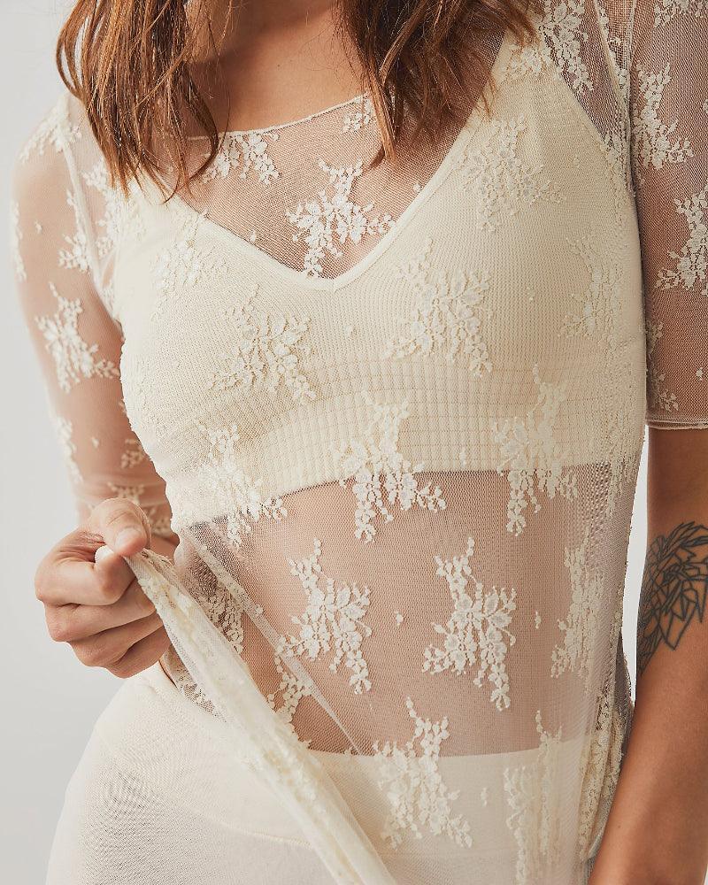 Ladies Lux Floral See Through Lace Mid Sleeves Blouse SKT273 - SWEETKAMA