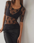 Ladies Lux Floral See Through Lace Mid Sleeves Blouse SKT273 - SWEETKAMA