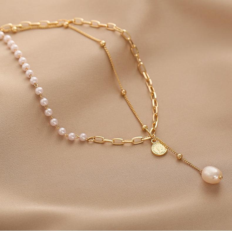 Ladies Lux Golden Beads and Pearl Necklace SKAJ001 - SWEETKAMA