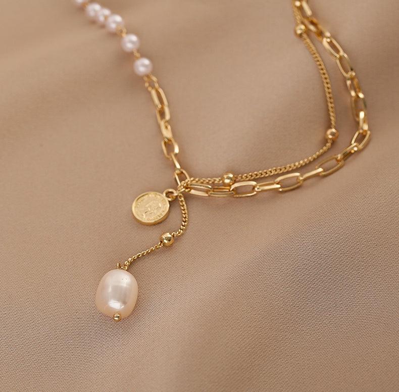 Ladies Lux Golden Beads and Pearl Necklace SKAJ001 - SWEETKAMA