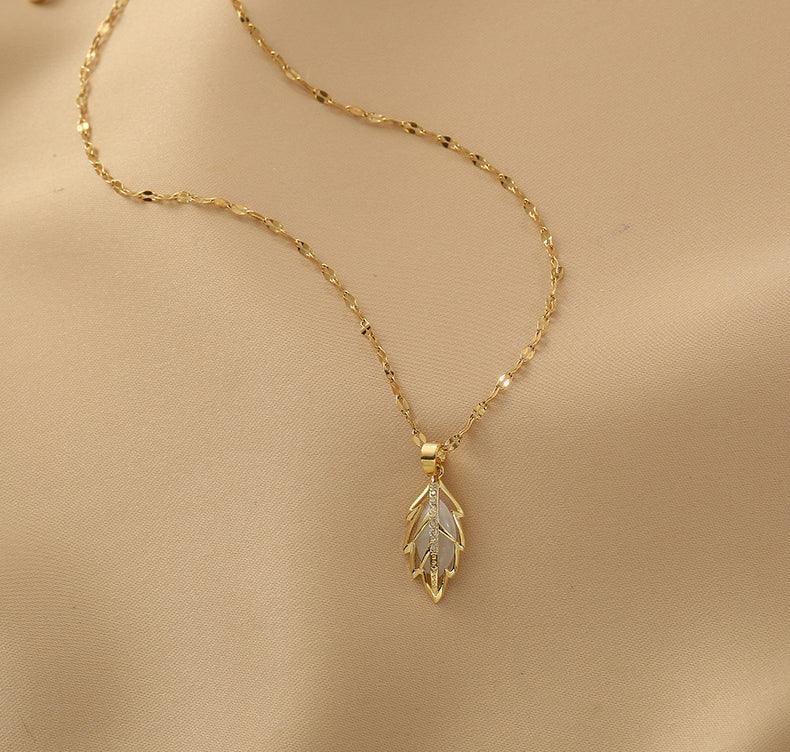 Ladies Lux Golden Leaf Pendant Necklace SKAJ024 - SWEETKAMA