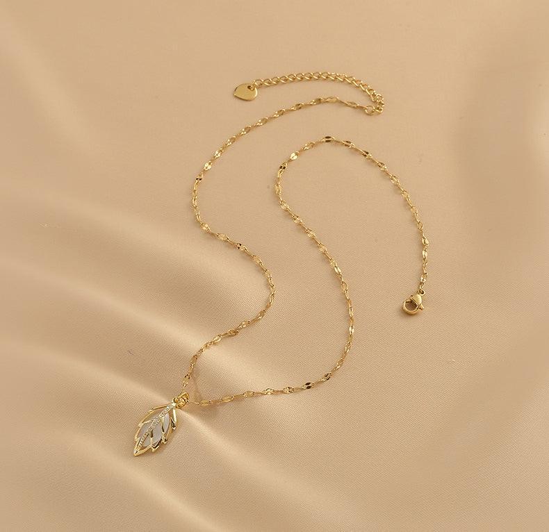 Ladies Lux Golden Leaf Pendant Necklace SKAJ024 - SWEETKAMA