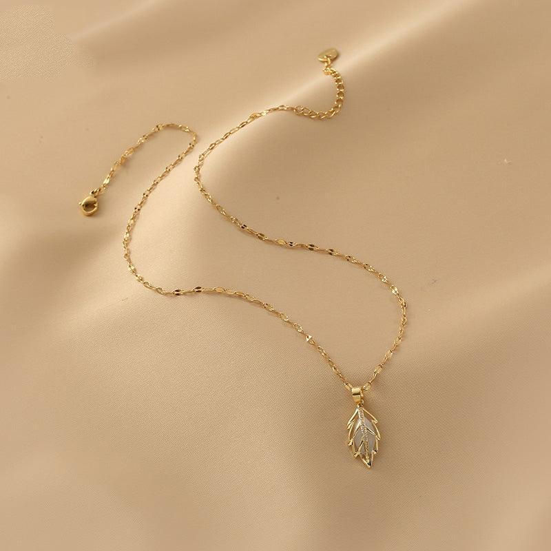 Ladies Lux Golden Leaf Pendant Necklace SKAJ024 - SWEETKAMA