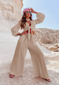 Ladies Mid Lantern Sleeves Daily Top Pants 2PCS Set GZN - SWEETKAMA