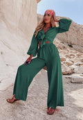Ladies Mid Lantern Sleeves Daily Top Pants 2PCS Set GZN - SWEETKAMA
