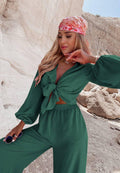 Ladies Mid Lantern Sleeves Daily Top Pants 2PCS Set GZN - SWEETKAMA