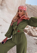 Ladies Mid Lantern Sleeves Daily Top Pants 2PCS Set GZN - SWEETKAMA