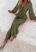 Ladies Mid Lantern Sleeves Daily Top Pants 2PCS Set GZN - SWEETKAMA