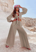 Ladies Mid Lantern Sleeves Daily Top Pants 2PCS Set GZN - SWEETKAMA