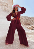 Ladies Mid Lantern Sleeves Daily Top Pants 2PCS Set GZN - SWEETKAMA