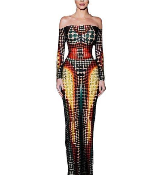 Ladies Multicolor Dot Print Slim Daily Maxi Dress W504 - SWEETKAMA