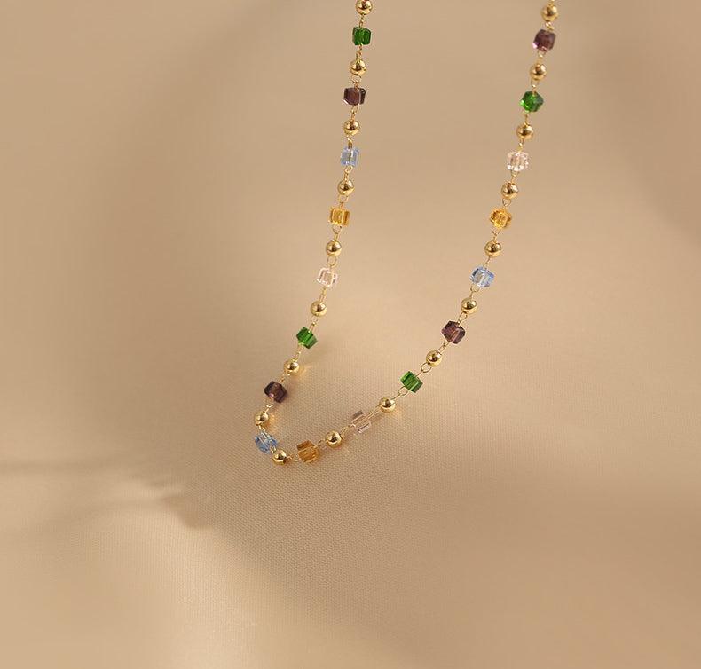 Ladies Multicolor Square & Gold Beads Necklace SKAJ006 - SWEETKAMA