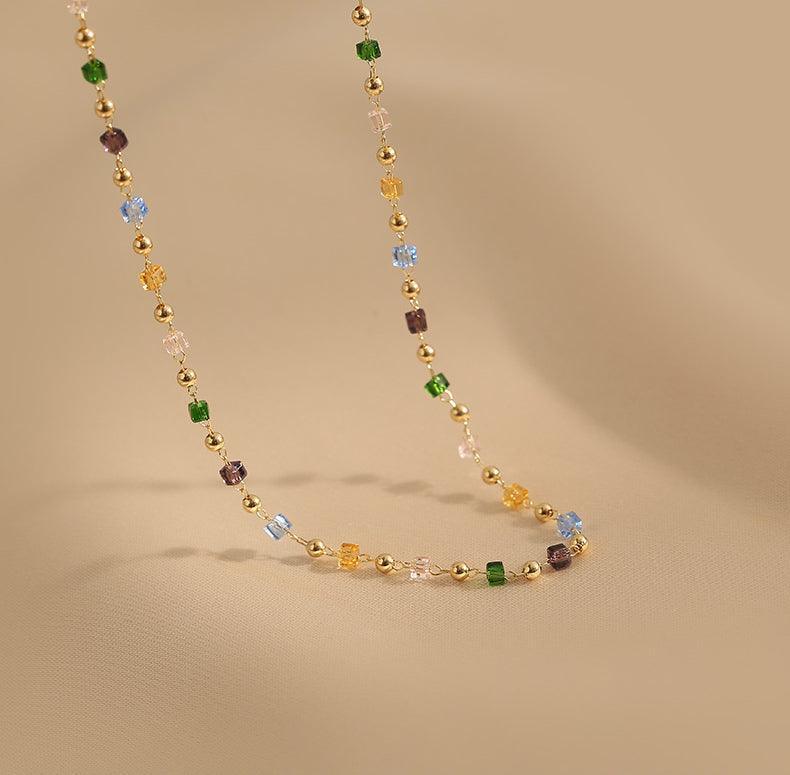 Ladies Multicolor Square & Gold Beads Necklace SKAJ006 - SWEETKAMA