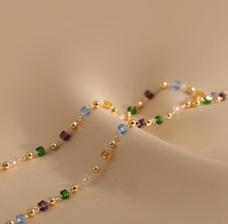 Ladies Multicolor Square & Gold Beads Necklace SKAJ006 - SWEETKAMA