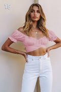 Ladies Off Shoulder Solid Color Daily Crop Top GSCA - SWEETKAMA