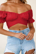 Ladies Off Shoulder Solid Color Daily Crop Top GSCA - SWEETKAMA