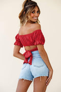Ladies Off Shoulder Solid Color Daily Crop Top GSCA - SWEETKAMA