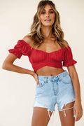 Ladies Off Shoulder Solid Color Daily Crop Top GSCA - SWEETKAMA